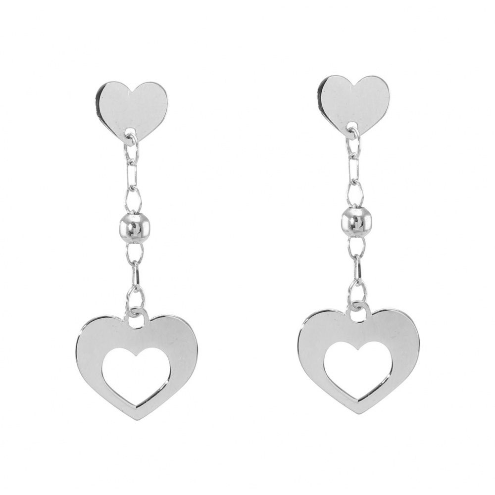 Boucles d'oreilles pendantes or blanc 375 coeurs Ref. 48660