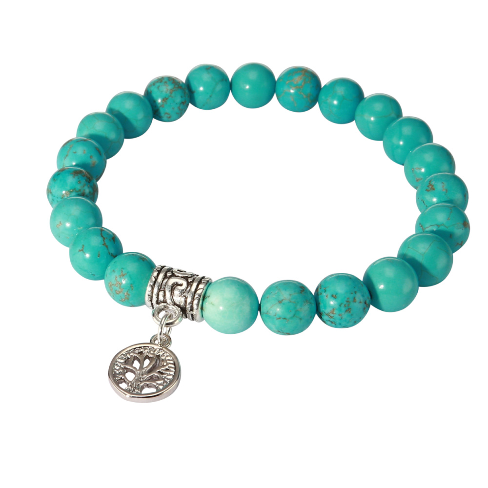 Bracelet Howlite Bleue Mm Et Breloque Arbre De Vie Ref