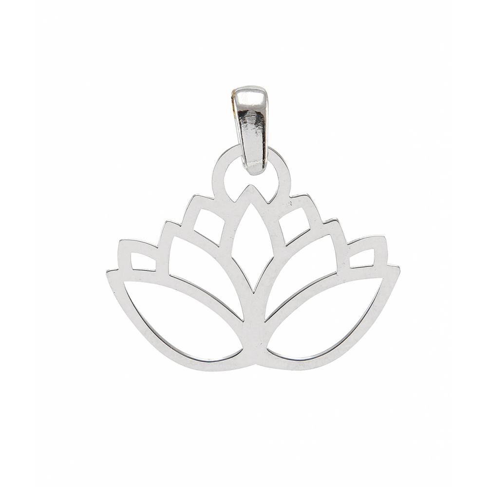 Pendentif Argent Rhodié Fleur De Lotus Ref 48820 Bijouterie Trabbia Vuillermoz